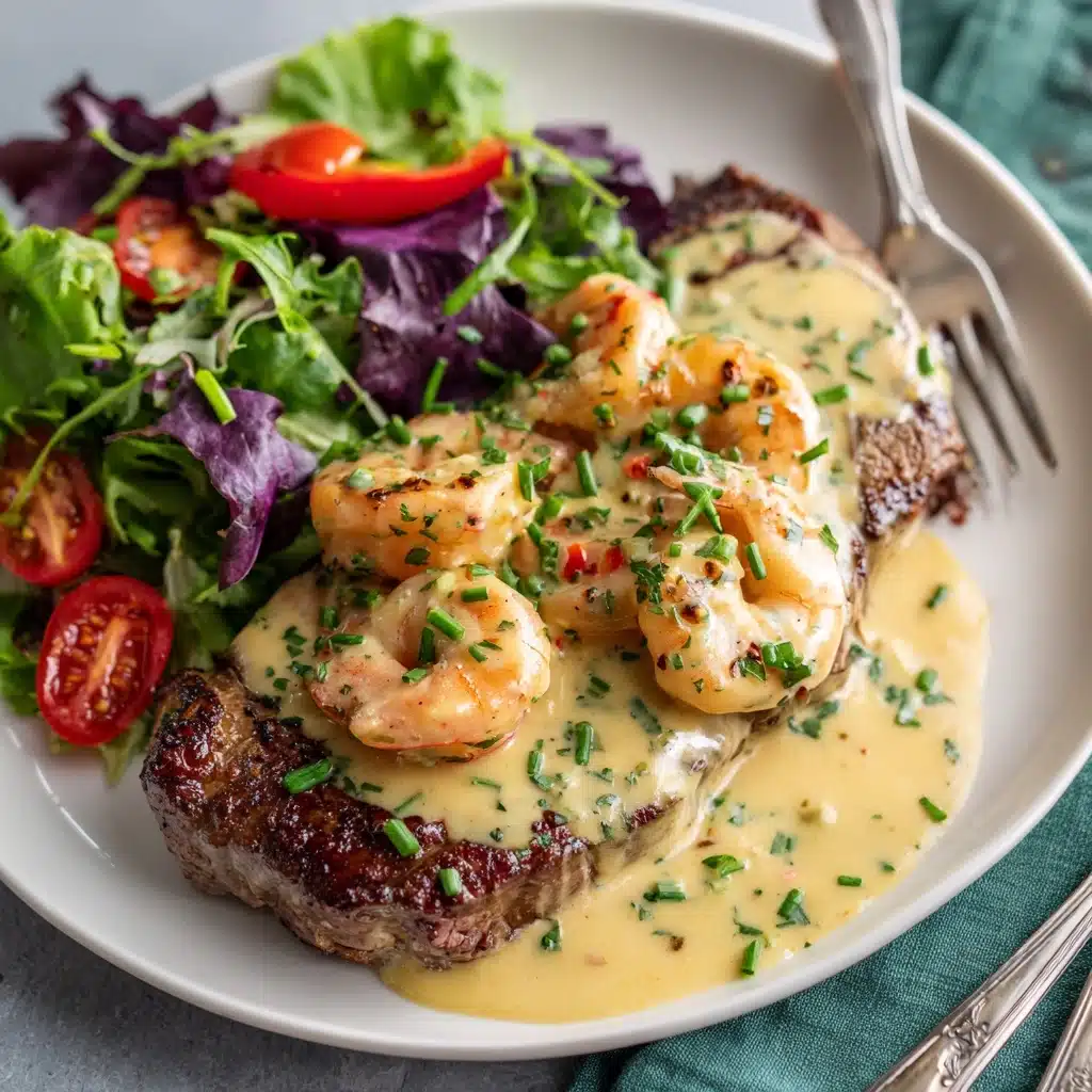 Surf and Turf with Creamy Garlic Sauce Recipe - Recipe Image