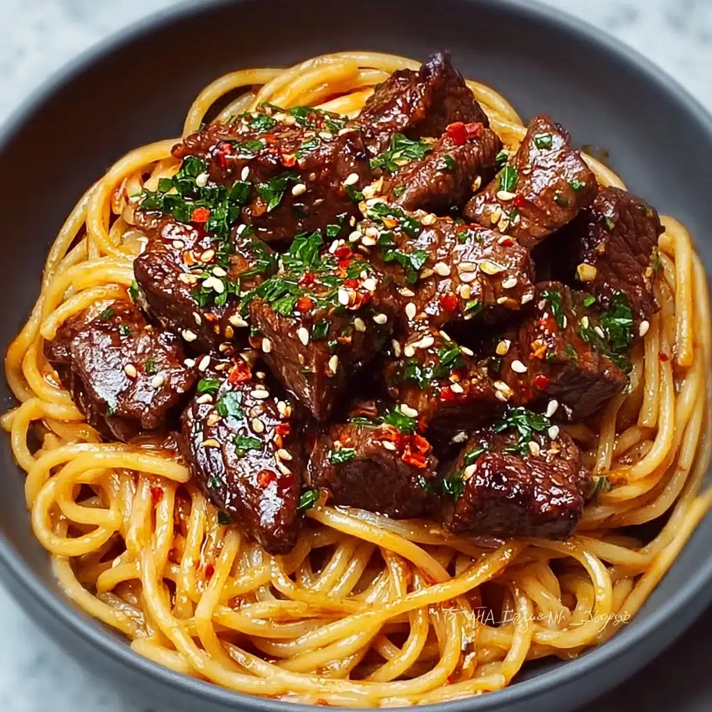 Sweet and Spicy Garlic Steak Pasta Recipe - Recipe Image