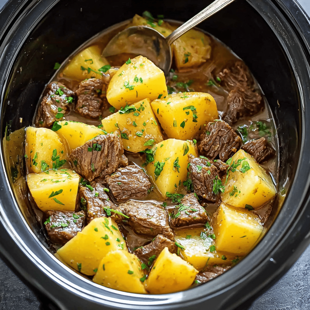 Slow Cooker Steak and Cheddar Potato Casserole Recipe - Recipe Image