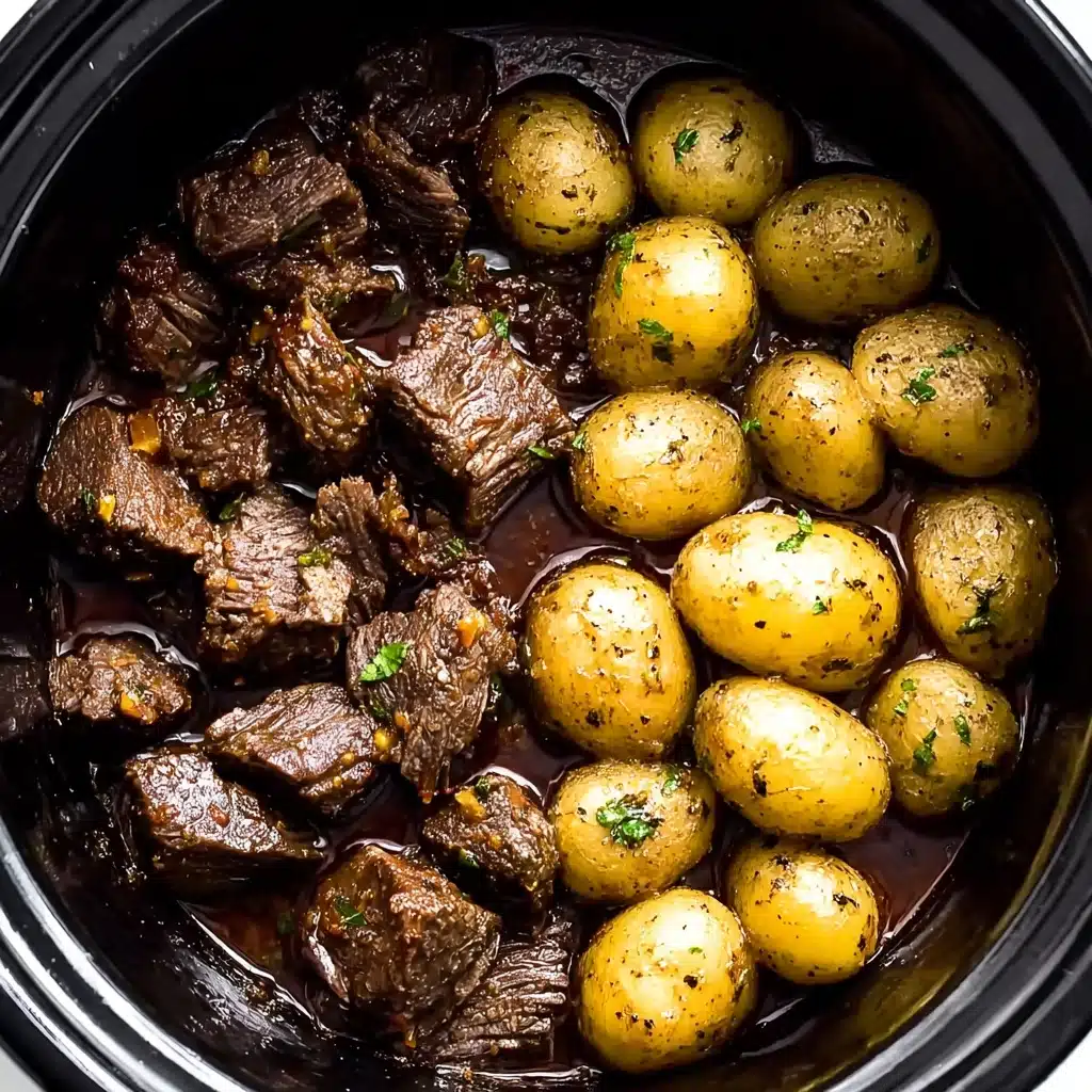 crockpot garlic butter beef bites with potatoes Recipe - Recipe Image