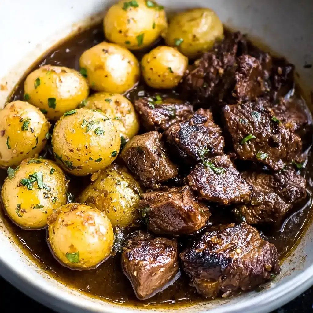 crockpot garlic butter beef bites with potatoes Recipe - Recipe Image