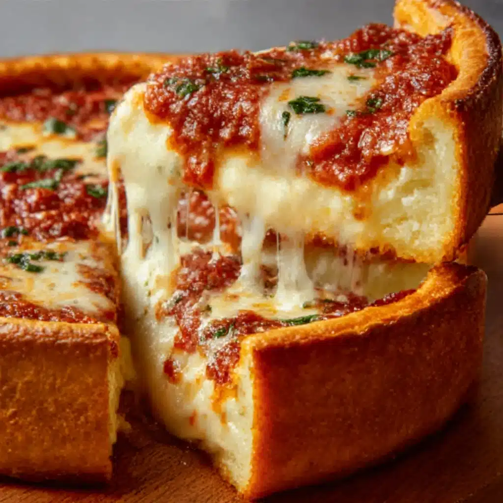 Chicago-Style Deep Dish Cheese Pizza recipe you’ll love! Recipe