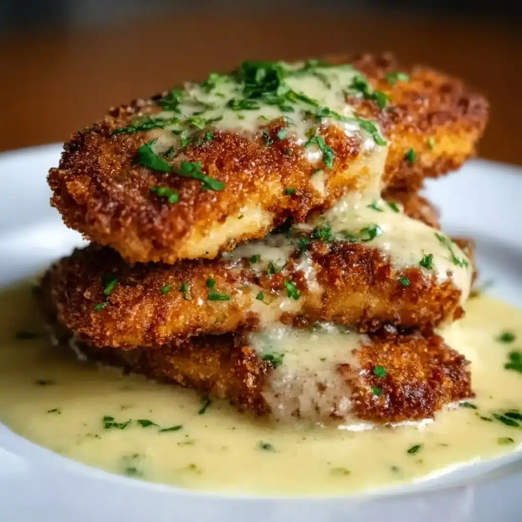 Crispy Parmesan Chicken with Rich Garlic Sauce Recipe - Recipe Image