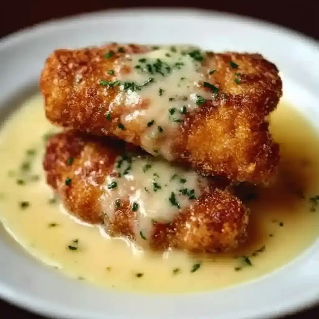 Crispy Parmesan Chicken with Rich Garlic Sauce Recipe - Recipe Image