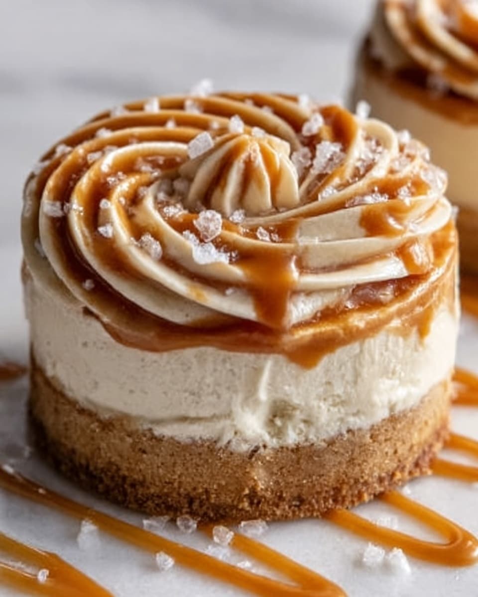 The image shows a small, round cake with three visible layers on a white marbled surface. The bottom layer is a light brown, soft-looking cake base, thick and slightly crumbly. The middle layer is creamy white and smooth, sitting evenly on the cake base. The top layer is decorated with swirls of white cream, topped with a drizzle of caramel sauce that adds a shiny, golden brown touch. The cake is partially eaten, revealing the inside layers clearly. Photo taken with an iphone --ar 4:5 --v 7