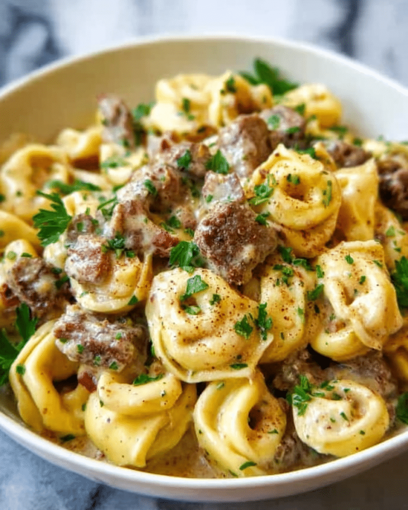 Philly Cheesesteak Tortellini Pasta Recipe
