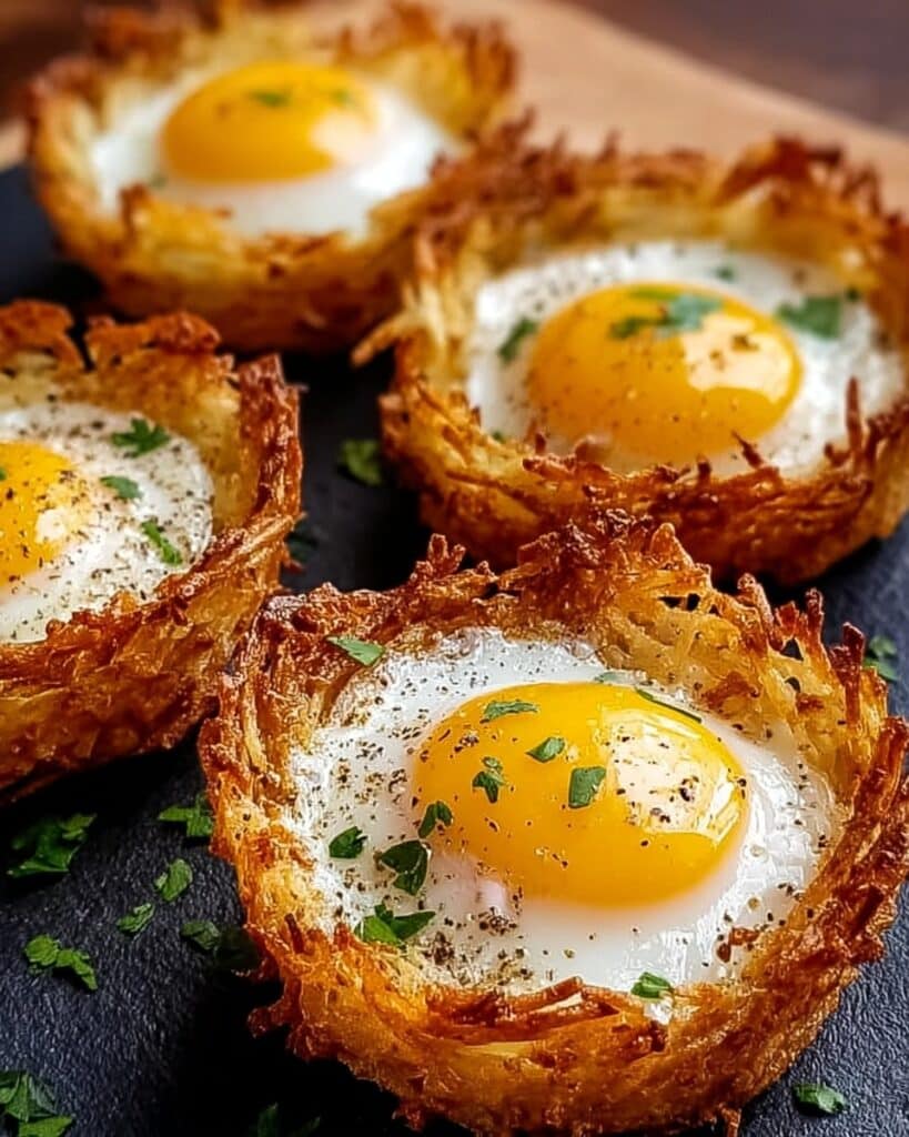 Eggs in Crispy Hash Brown Baskets Recipe