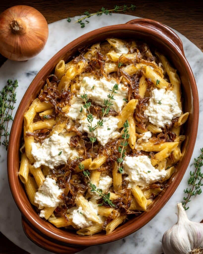 Balsamic Onion & Goat’s Cheese Pasta Bake Recipe