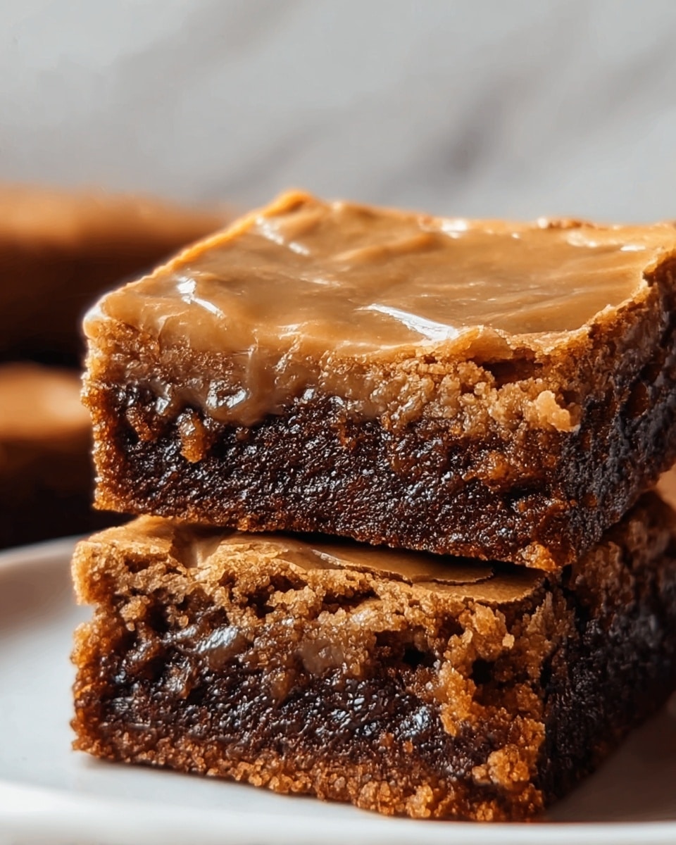 The image shows a close-up of three stacked blondies on a white plate, each blondie rectangular with a slightly cracked, glossy light brown top layer. The middle layer is dense and darker brown with a soft, moist texture, while the bottom layer has a crumbly texture with lighter brown tones. The blondies are stacked unevenly, creating a slight shadow on the white marbled textured surface beneath the plate. Photo taken with an iphone --ar 4:5 --v 7
