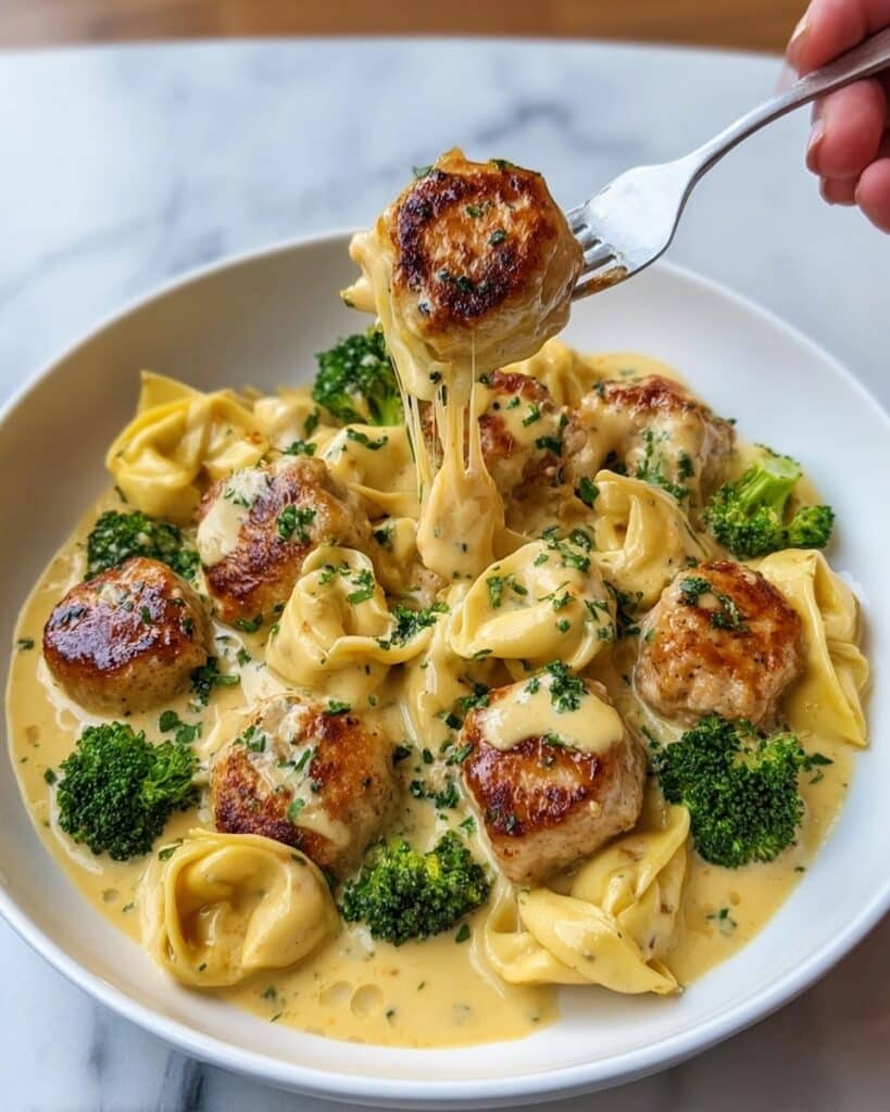 Creamy Garlic Parmesan Tortellini with Chicken & Broccoli Recipe