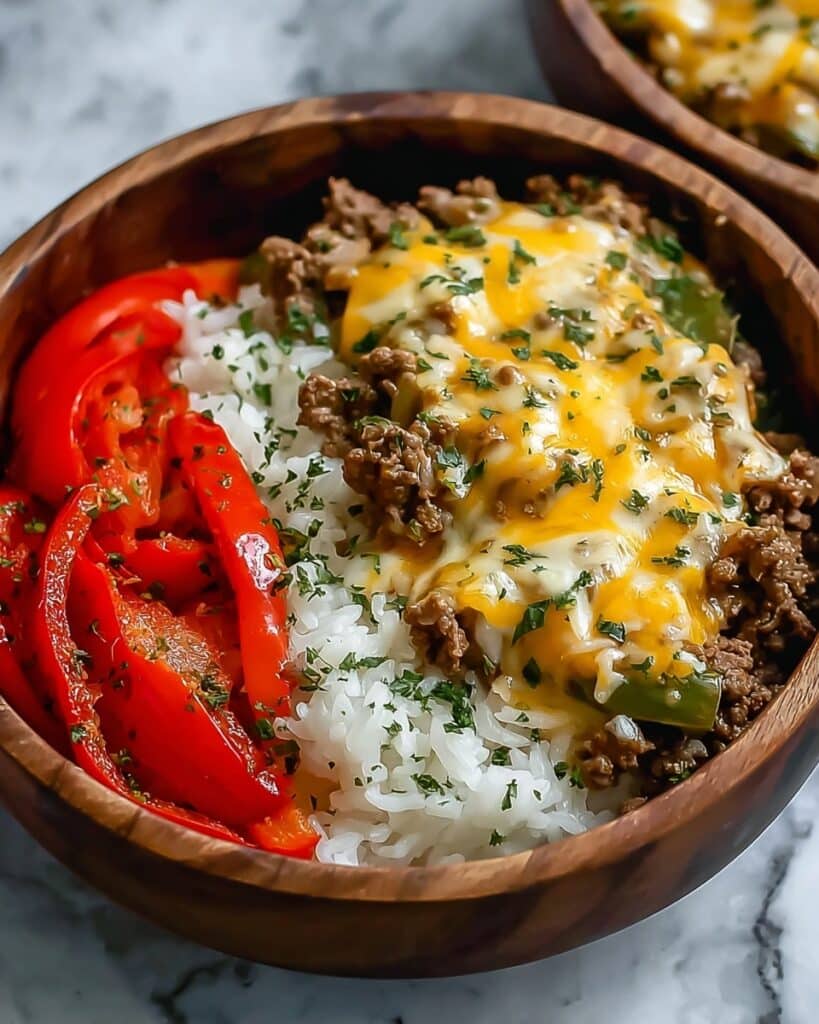 Ground Beef Philly Cheesesteak Bowl Recipe